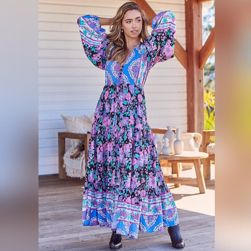 Teresa Maxi Dress Blackbird Print Kenzie Tenzie