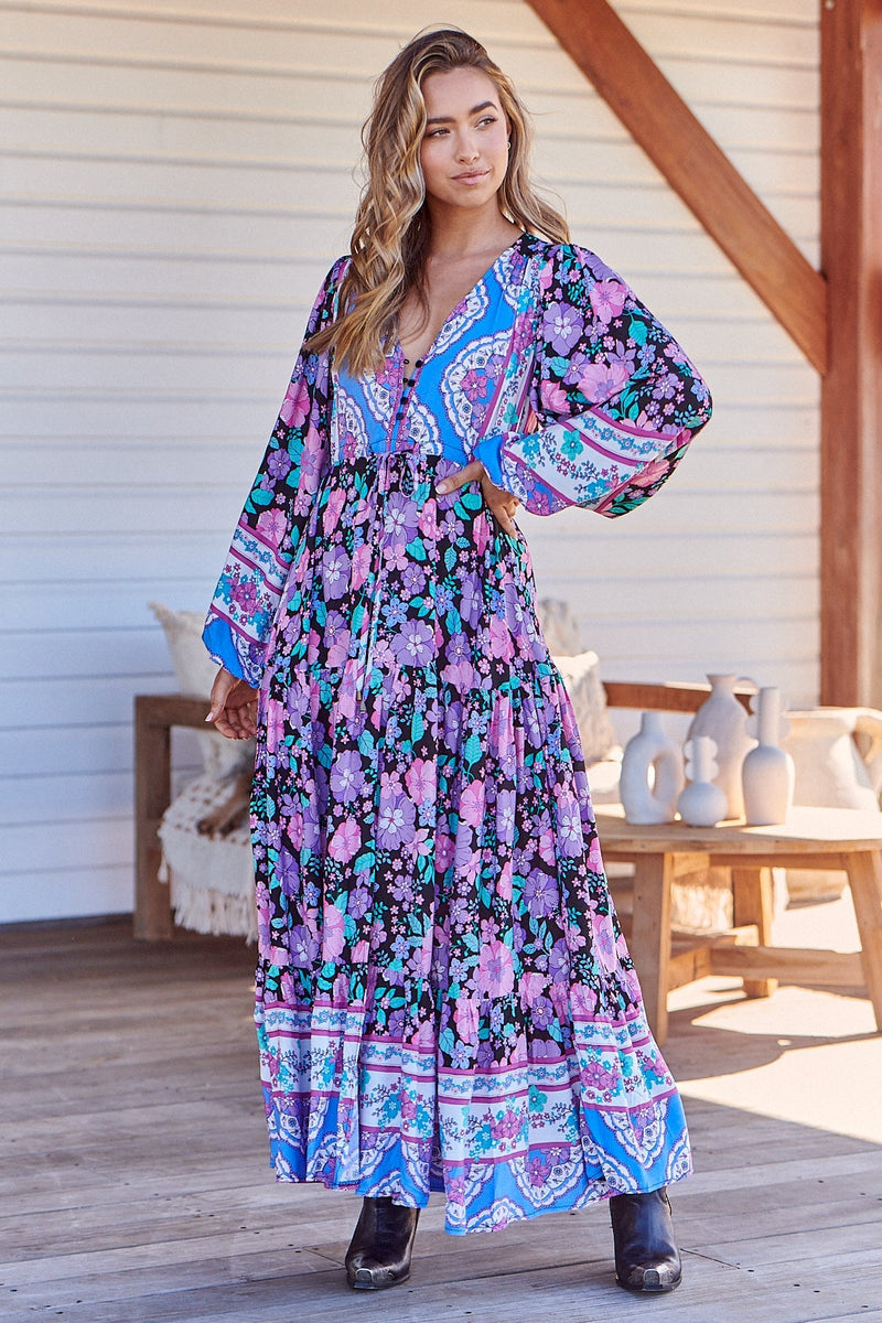 Teresa Maxi Dress Blackbird Print Kenzie Tenzie