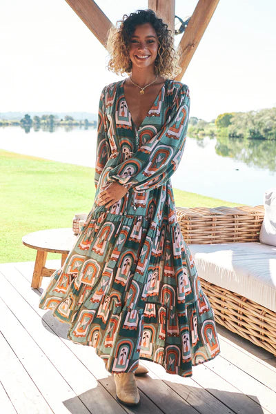 Teresa Maxi Dress Emerald Arches Print Kenzie Tenzie
