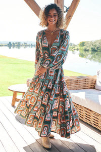 Teresa Maxi Dress Emerald Arches Print Kenzie Tenzie