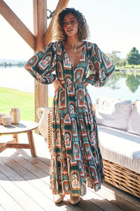 Teresa Maxi Dress Emerald Arches Print Kenzie Tenzie