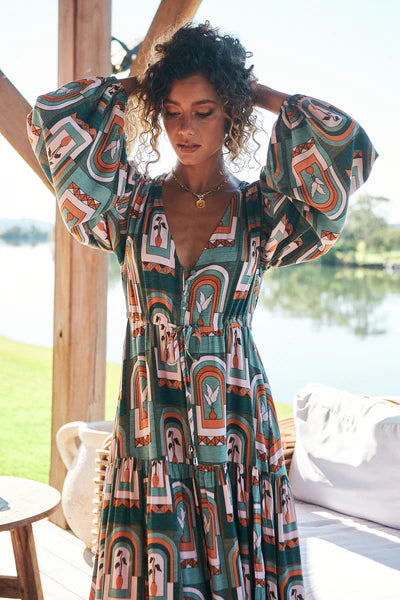 Teresa Maxi Dress Emerald Arches Print Kenzie Tenzie