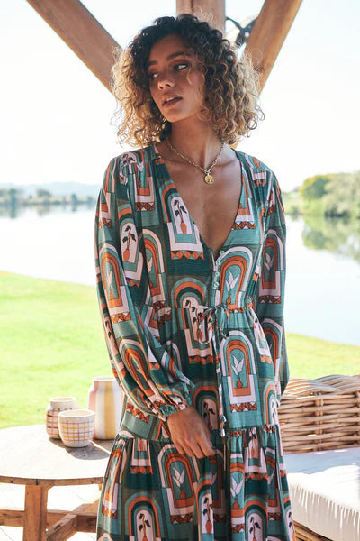 Teresa Maxi Dress Emerald Arches Print Kenzie Tenzie