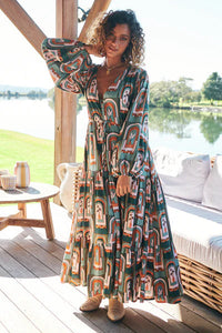 Teresa Maxi Dress Emerald Arches Print Kenzie Tenzie