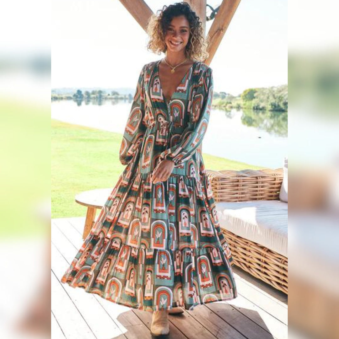 Teresa Maxi Dress Emerald Arches Print Kenzie Tenzie