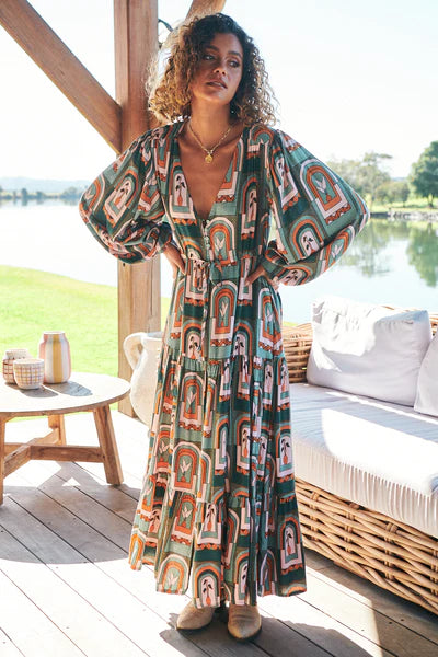 Teresa Maxi Dress Emerald Arches Print Kenzie Tenzie