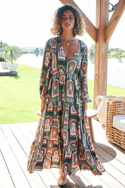 Teresa Maxi Dress Emerald Arches Print Kenzie Tenzie