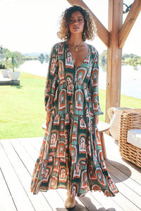 Teresa Maxi Dress Emerald Arches Print Kenzie Tenzie