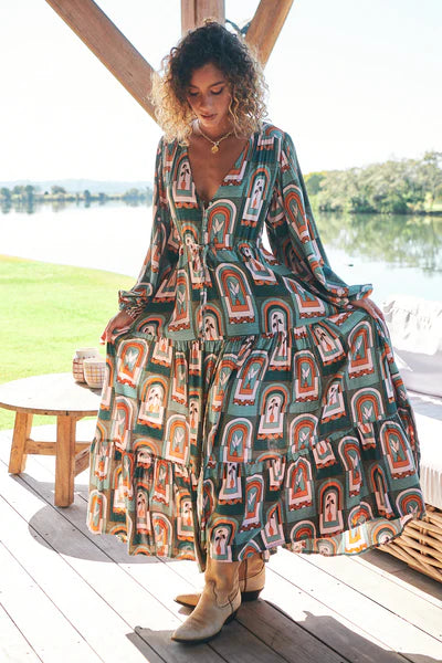 Teresa Maxi Dress Emerald Arches Print Kenzie Tenzie