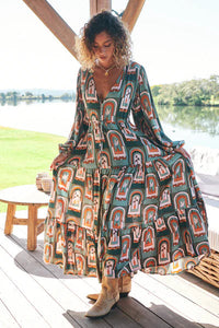 Teresa Maxi Dress Emerald Arches Print Kenzie Tenzie