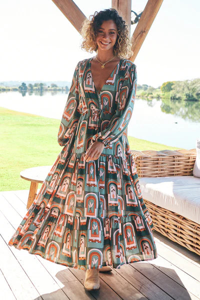 Teresa Maxi Dress Emerald Arches Print Kenzie Tenzie