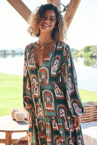 Teresa Maxi Dress Emerald Arches Print Kenzie Tenzie