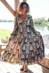 Teresa Maxi Dress Emerald Arches Print Kenzie Tenzie