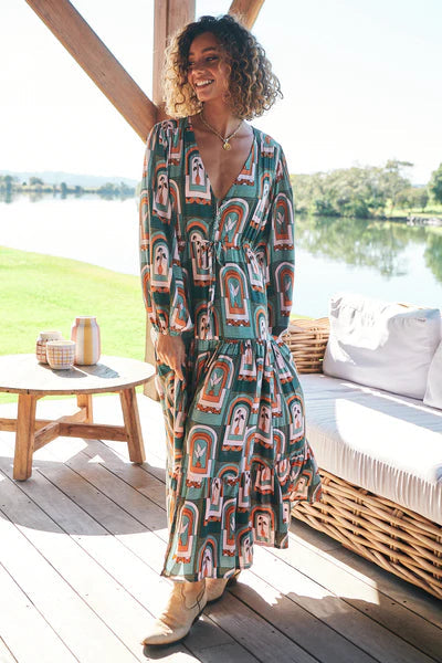 Teresa Maxi Dress Emerald Arches Print Kenzie Tenzie