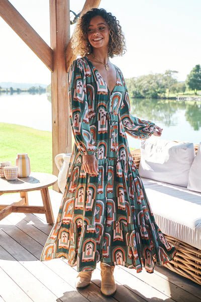 Teresa Maxi Dress Emerald Arches Print Kenzie Tenzie