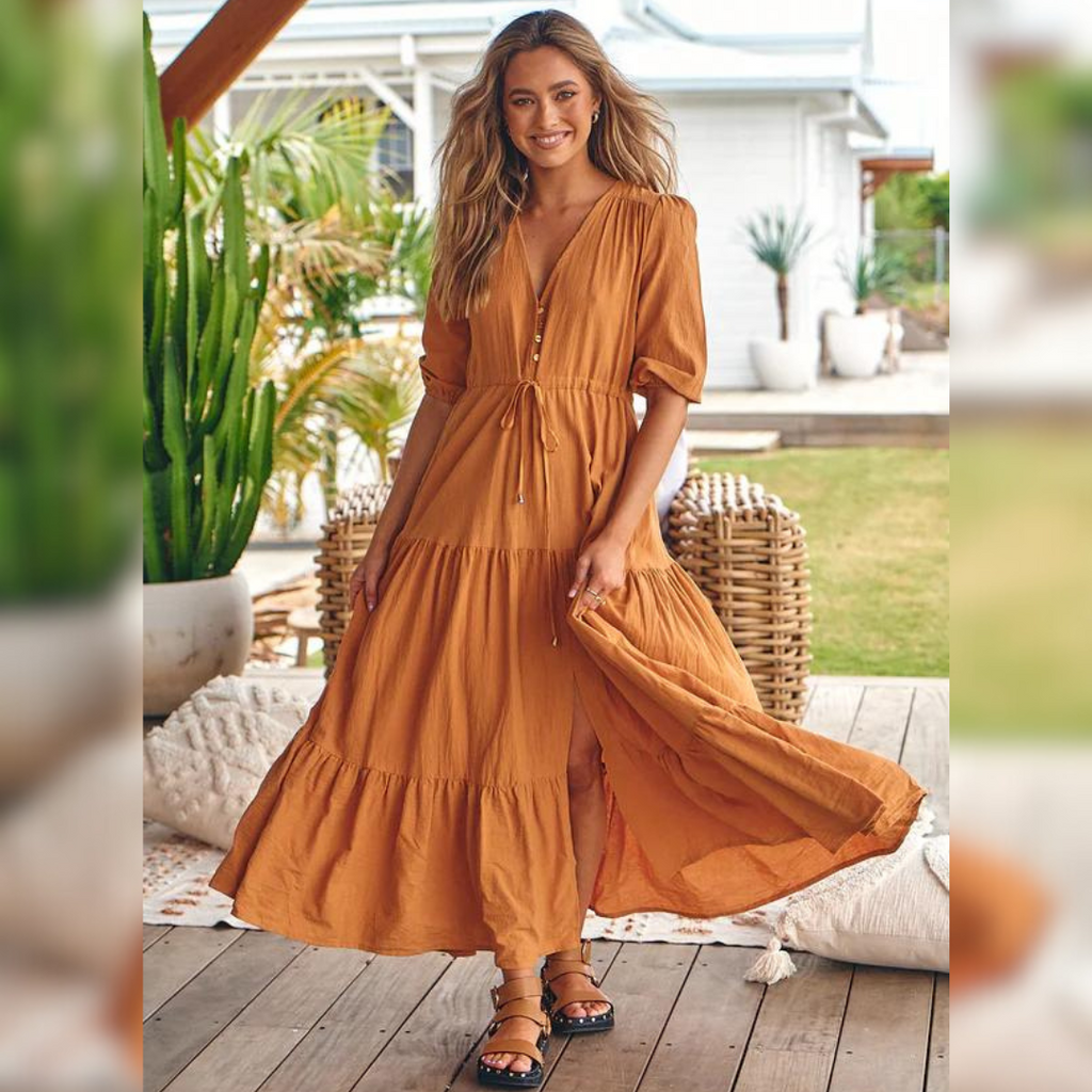 Tessa Maxi Dress Honey Cotton Print Kenzie Tenzie