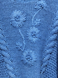 Jaase Twilight Crochet Crop Knit Jumper blue – flat lay close-up of floral crochet pattern
