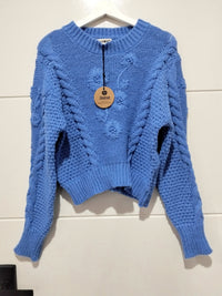 Jaase Twilight Crochet Crop Knit Jumper blue – flat lay front view