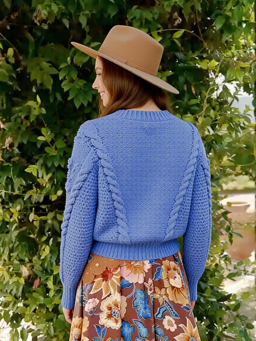 Jaase Twilight Crochet Crop Knit Jumper blue – model back view