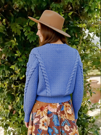 Jaase Twilight Crochet Crop Knit Jumper blue – model back view