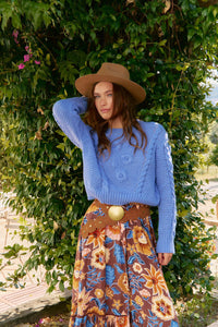 Jaase Twilight Crochet Crop Knit Jumper blue – model lifestyle front shot