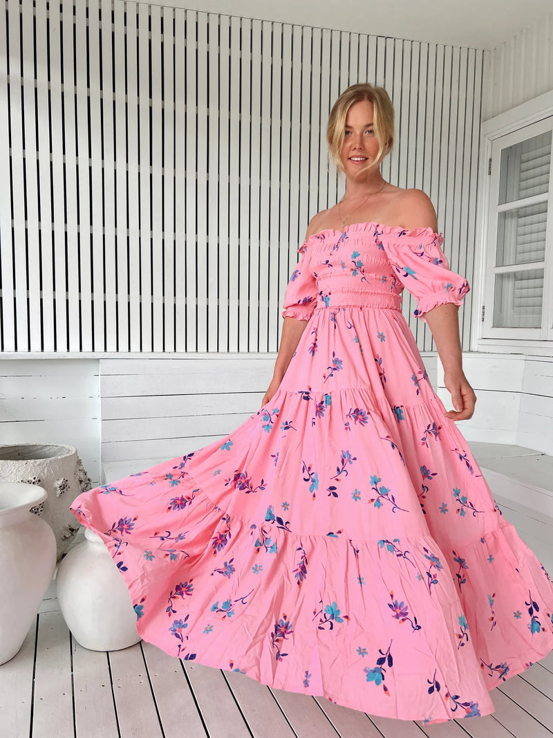 Claudette Maxi Dress Wild Berry print