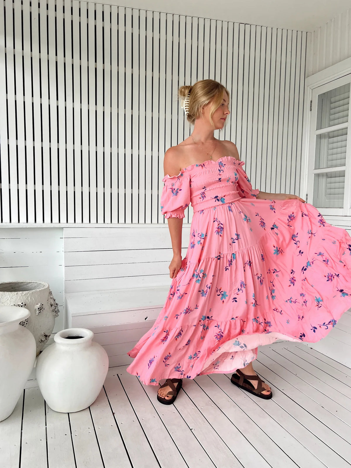 Claudette Maxi Dress Wild Berry print