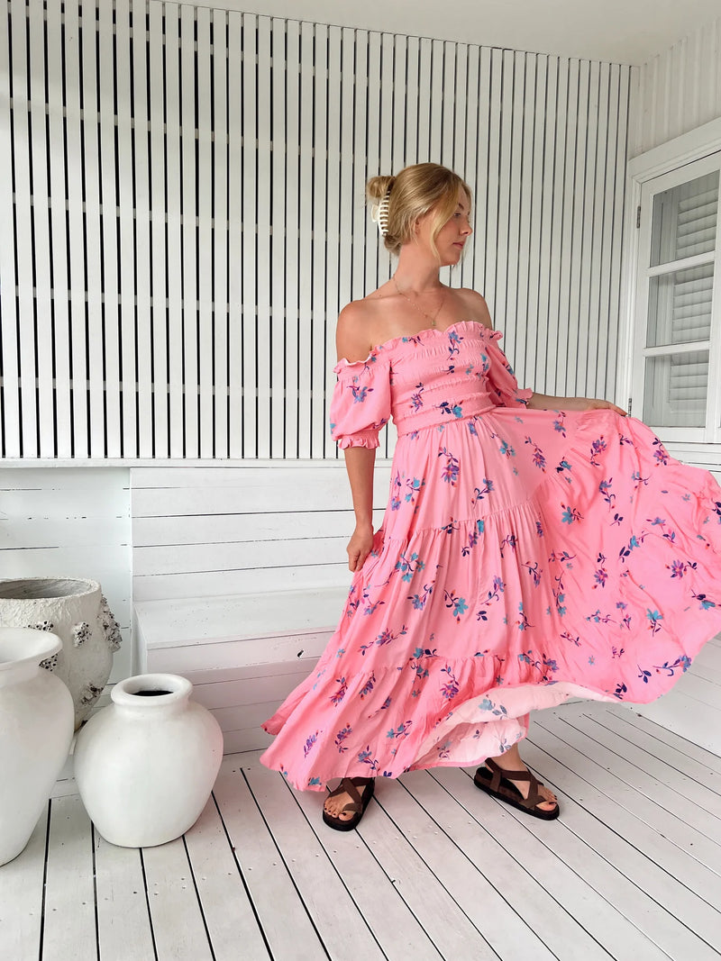 Claudette Maxi Dress Wild Berry print