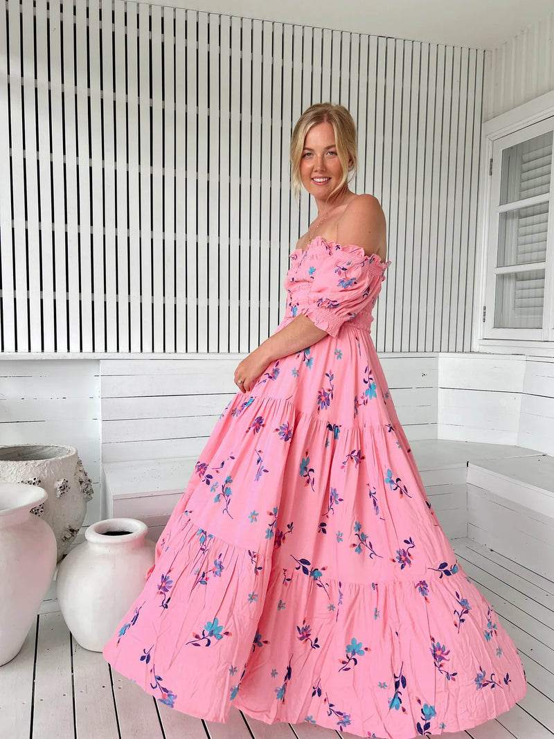 Claudette Maxi Dress Wild Berry print