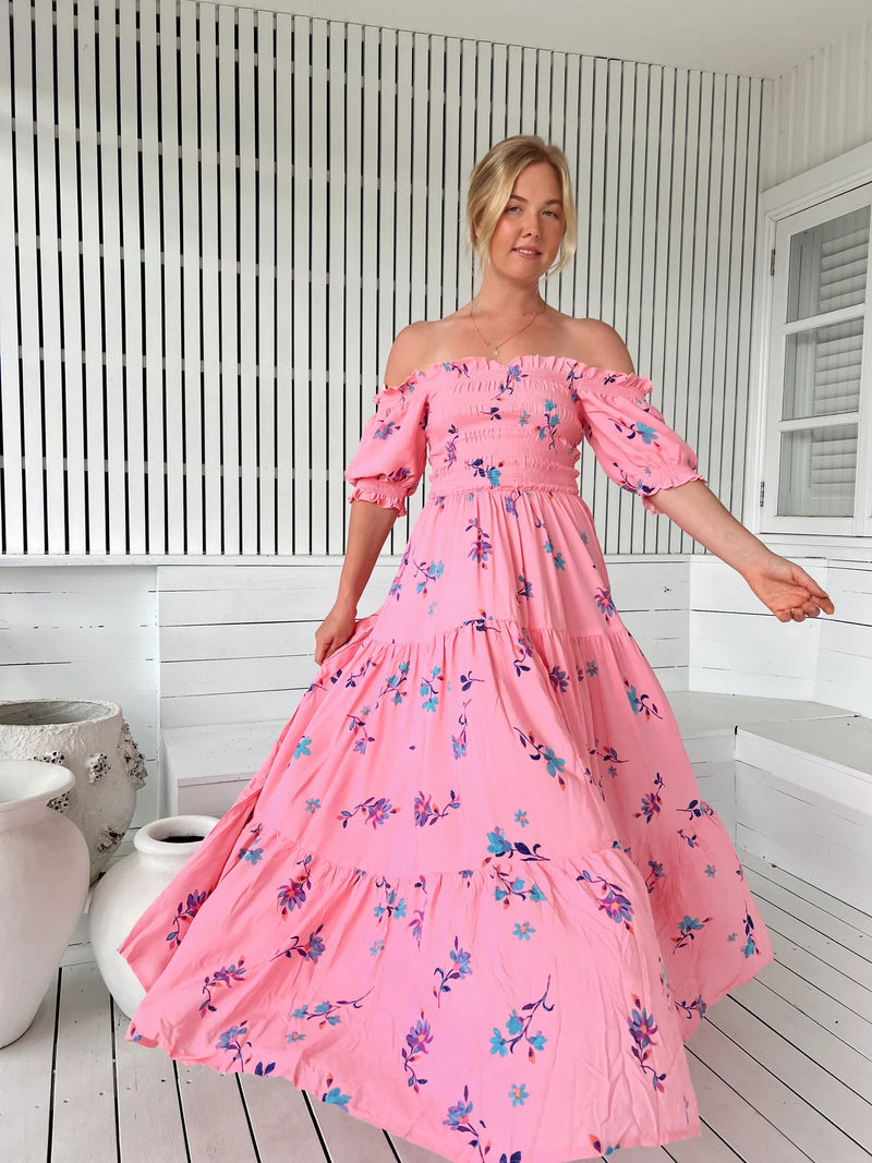 Claudette Maxi Dress Wild Berry print