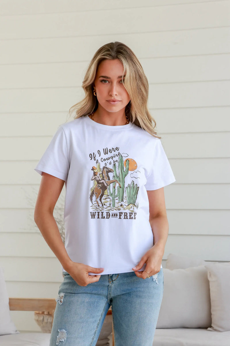 Wild and Free White Band Tee Kenzie Tenzie