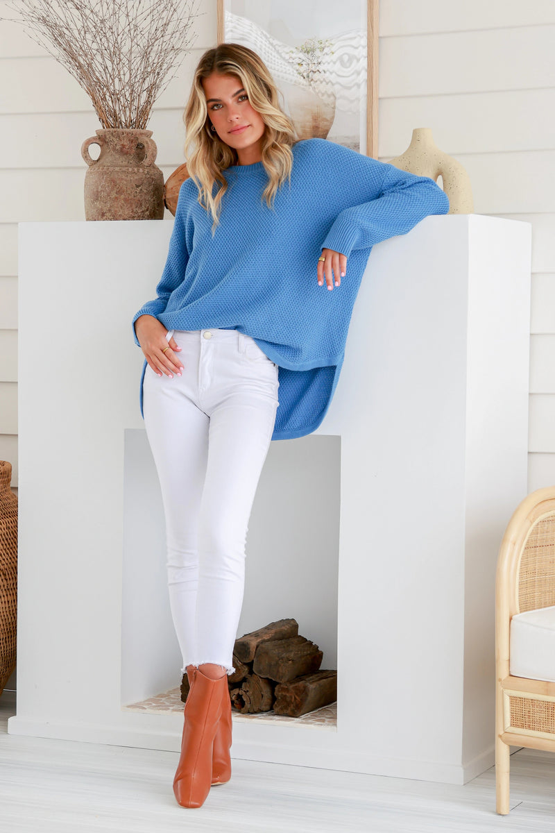 Willow Blue Waffle Knit Jumper by Miracle Fashion Kenzie Tenzie