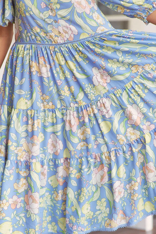 Rosella Midi Dress Blue Dusk print