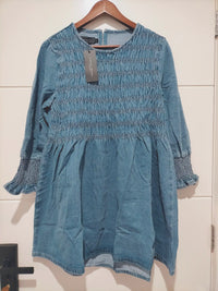 Adelaide Chambray Denim Mini Dress Vintage Mid Blue
