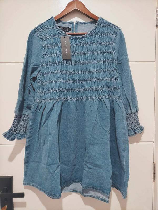 Adelaide Chambray Denim Mini Dress Vintage Mid Blue