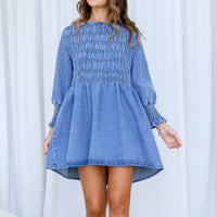 Adelaide Chambray Denim Mini Dress Vintage Mid Blue