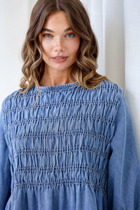 Adelaide Chambray Denim Mini Dress Vintage Mid Blue