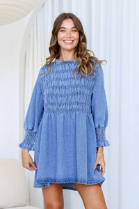 Adelaide Chambray Denim Mini Dress Vintage Mid Blue