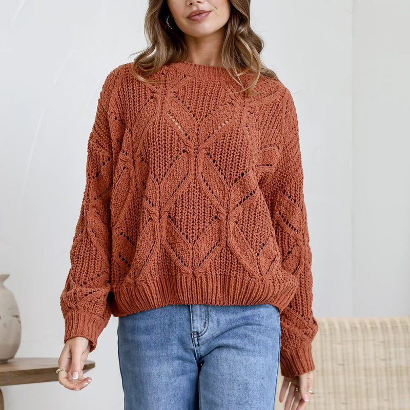 Arlow Crochet Knit Jumper - Rust