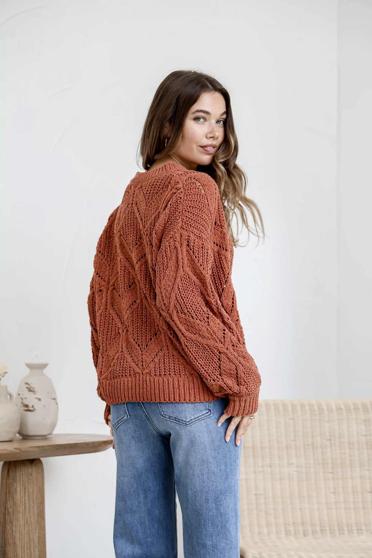 Arlow Crochet Knit Jumper - Rust
