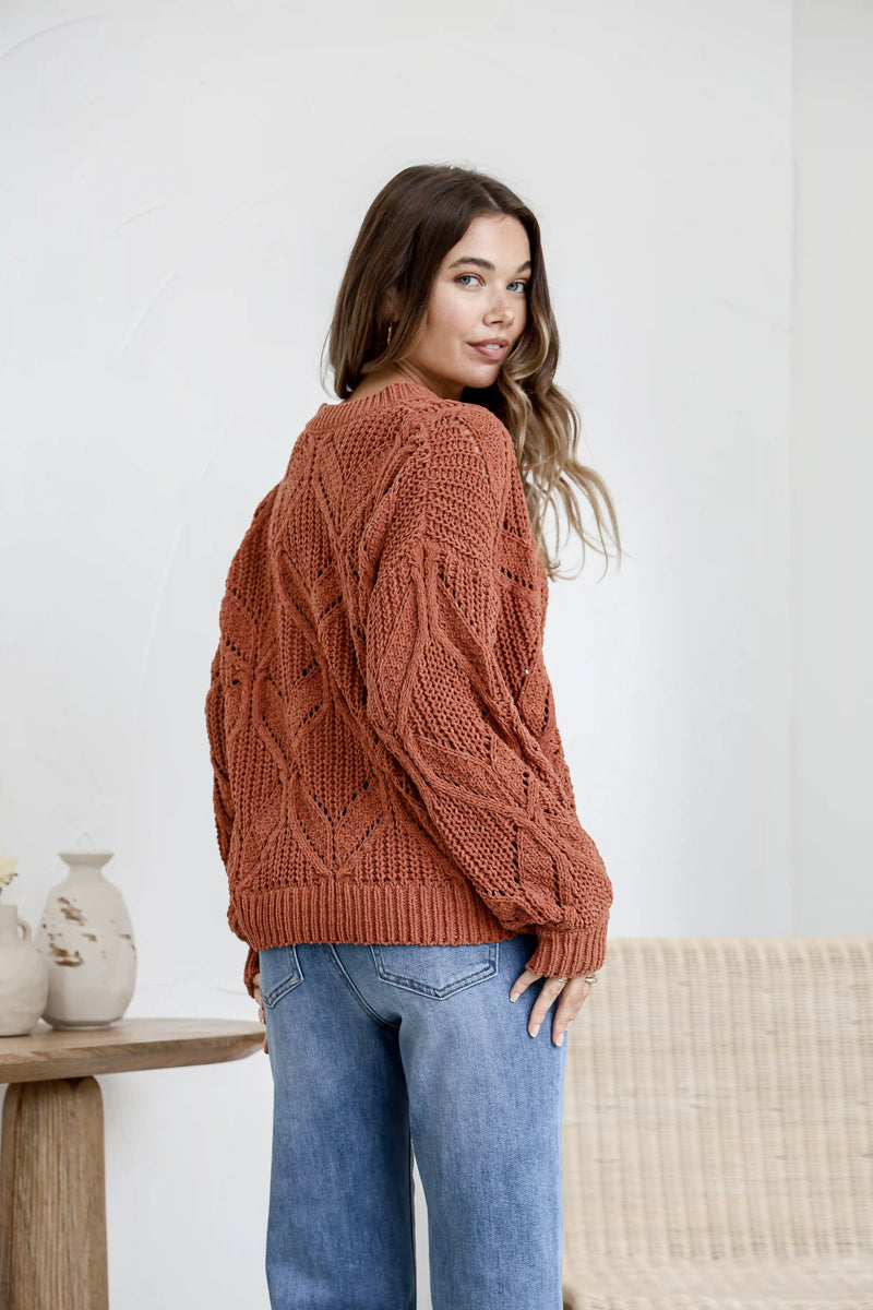 Arlow Crochet Knit Jumper - Rust