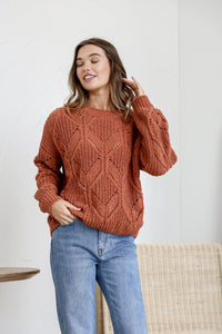 Arlow Crochet Knit Jumper - Rust