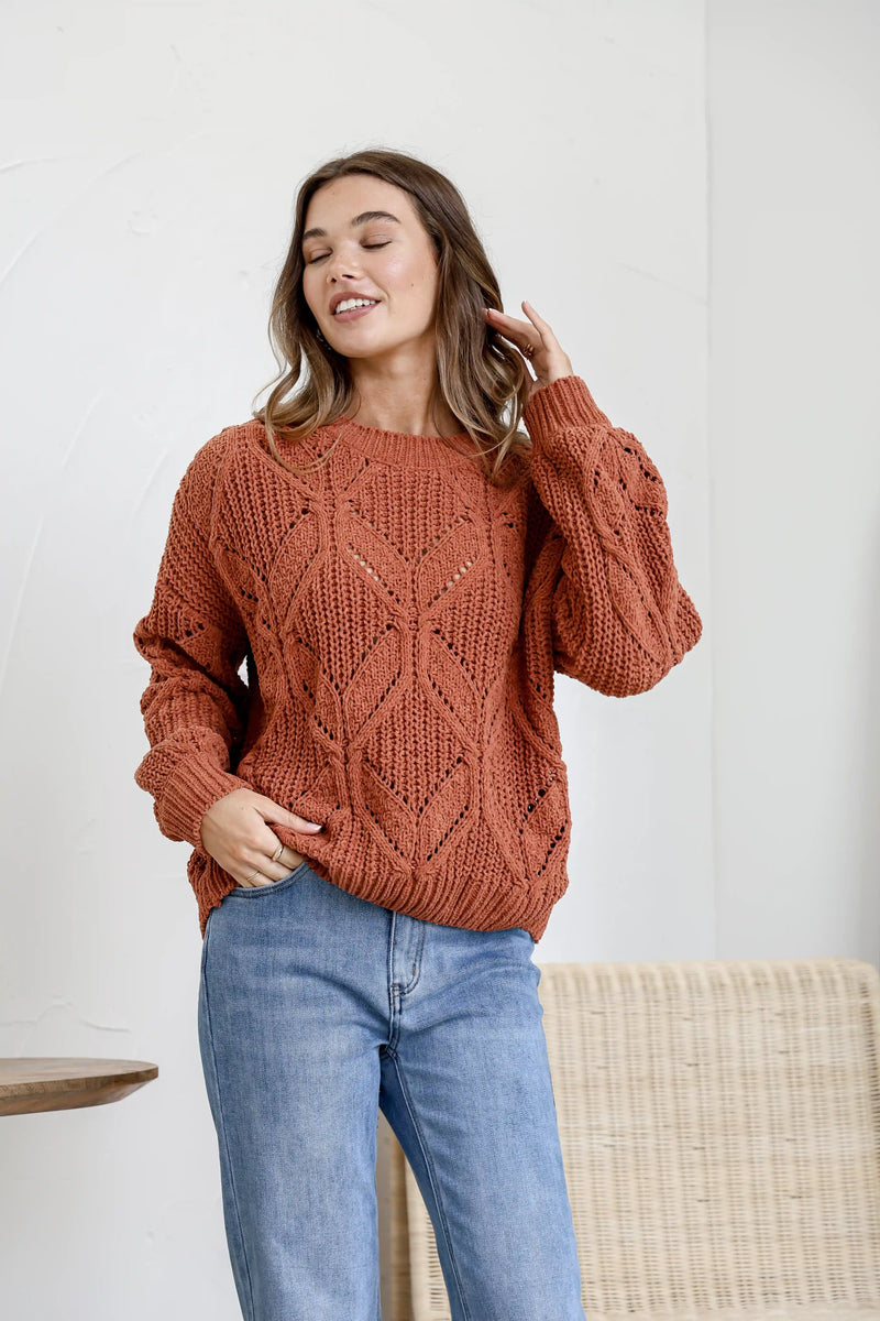 Arlow Crochet Knit Jumper - Rust