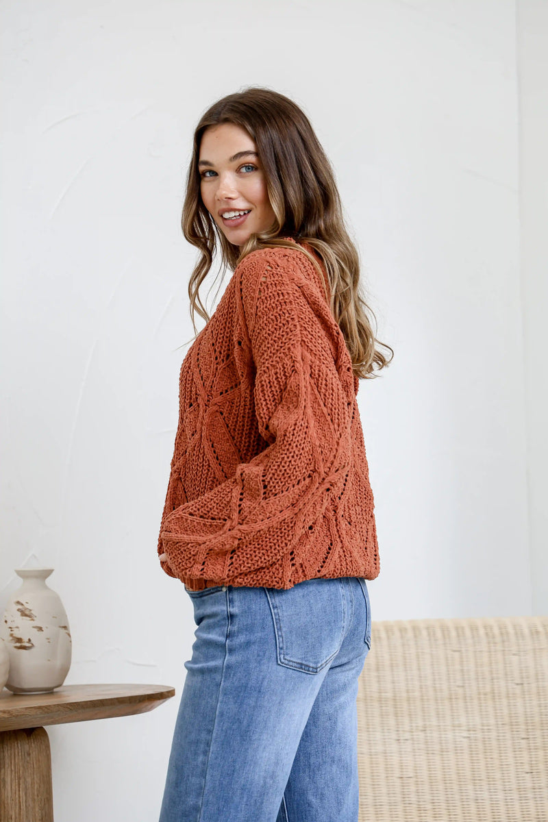 Arlow Crochet Knit Jumper - Rust