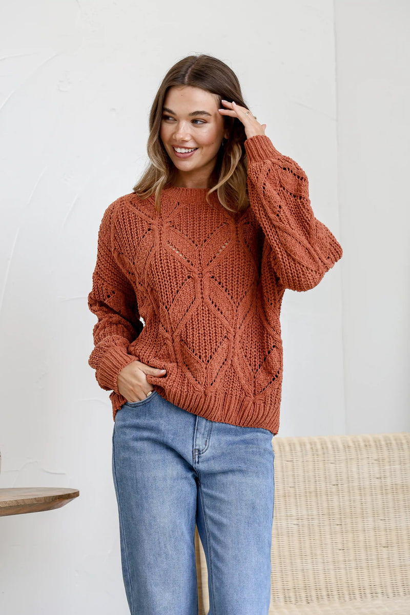 Arlow Crochet Knit Jumper - Rust