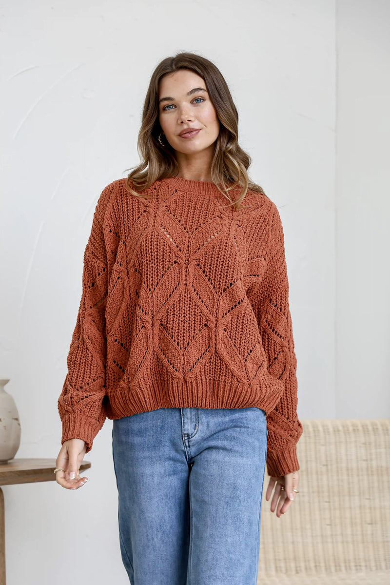 Arlow Crochet Knit Jumper - Rust