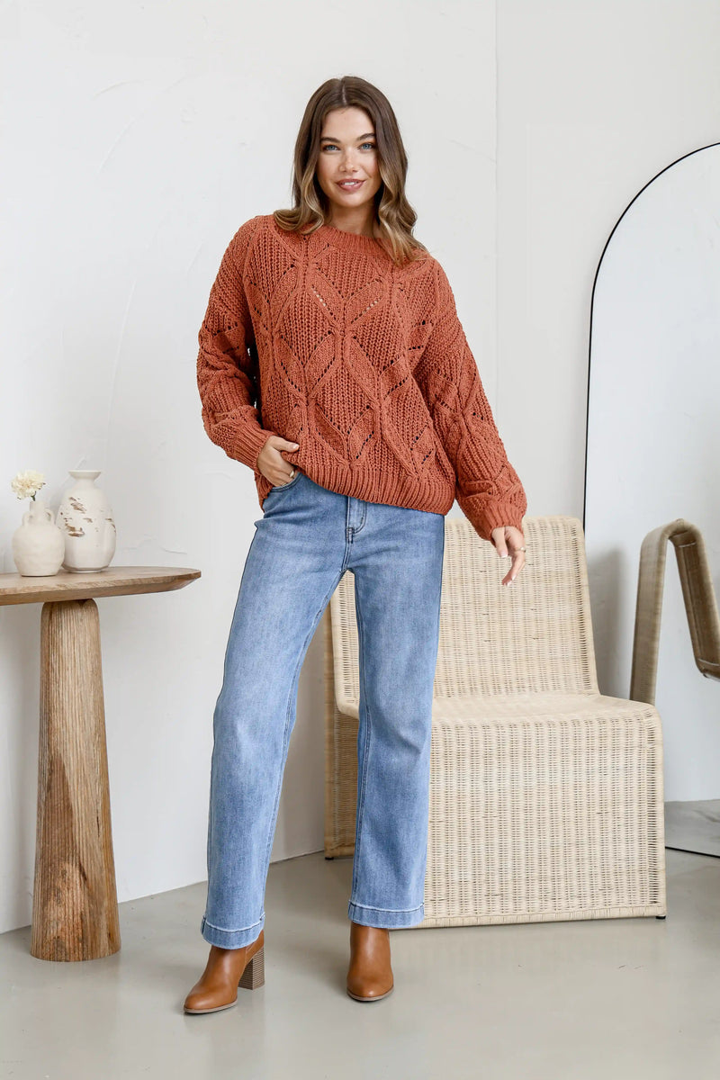 Arlow Crochet Knit Jumper - Rust