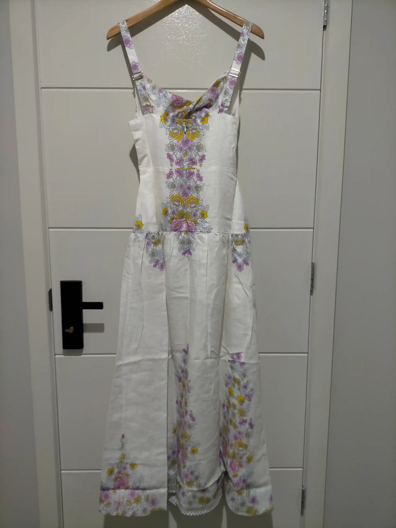 Bianca Linen Maxi Dress White Daylilies print