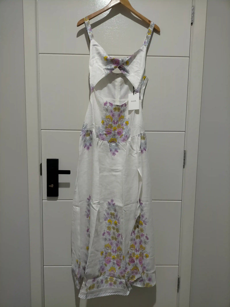 Bianca Linen Maxi Dress White Daylilies print