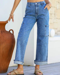 Bondi Straight Leg Stretch Cargo Jean ~ Mid Blue